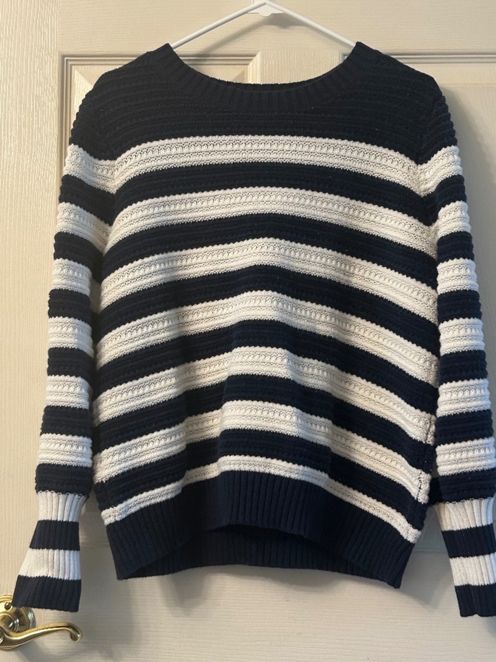 LOFT Navy/Ivory Stripe Sweater, Size L